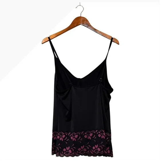 Black Lace Trim Cami Top Floral Pink Accents By Delta Burke slight compression - Picture 2 of 5